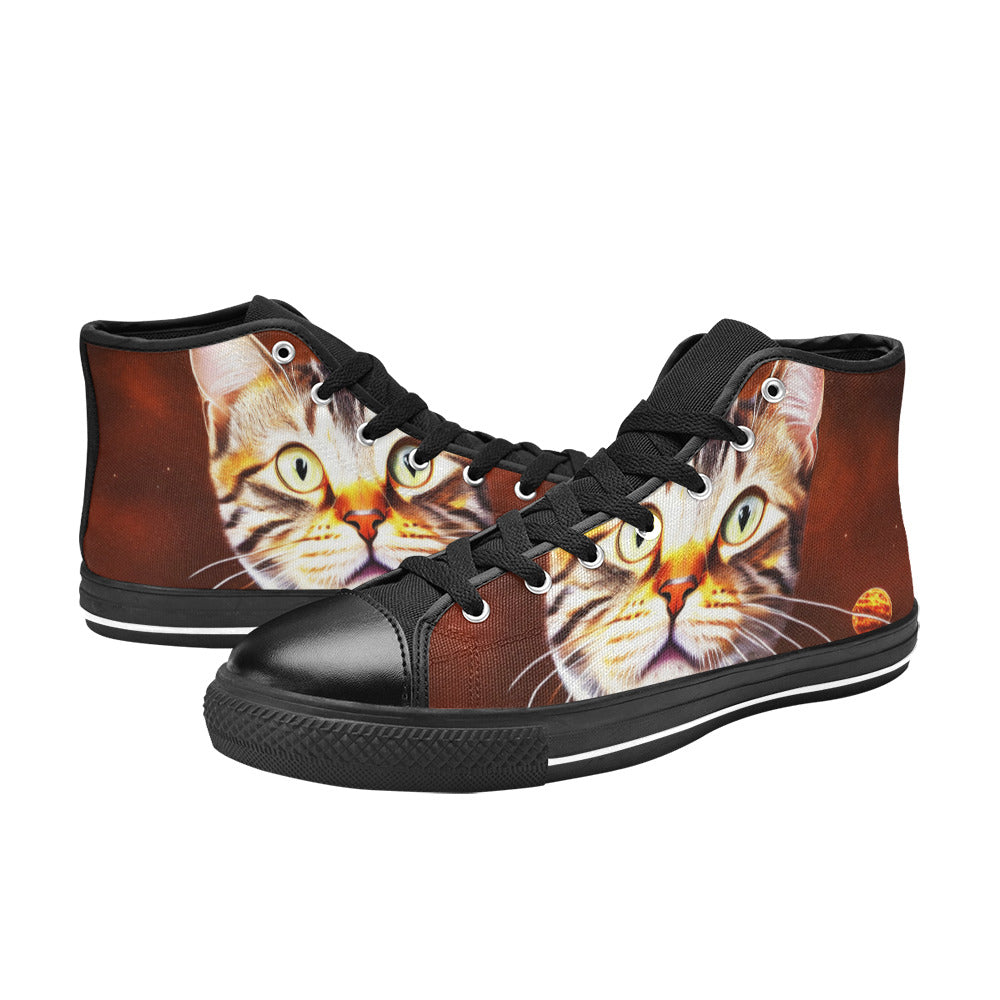 WOMEN'S Cc Pizza Cat Art High Top Canvas Dark Academia Custom Sneakers