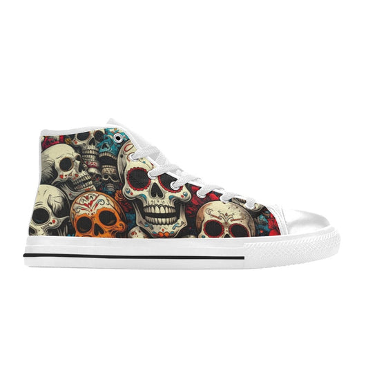 MEN'S Aggressive Halftone Sugar Skull High Top Canvas Aesthetic Custom Sneakers