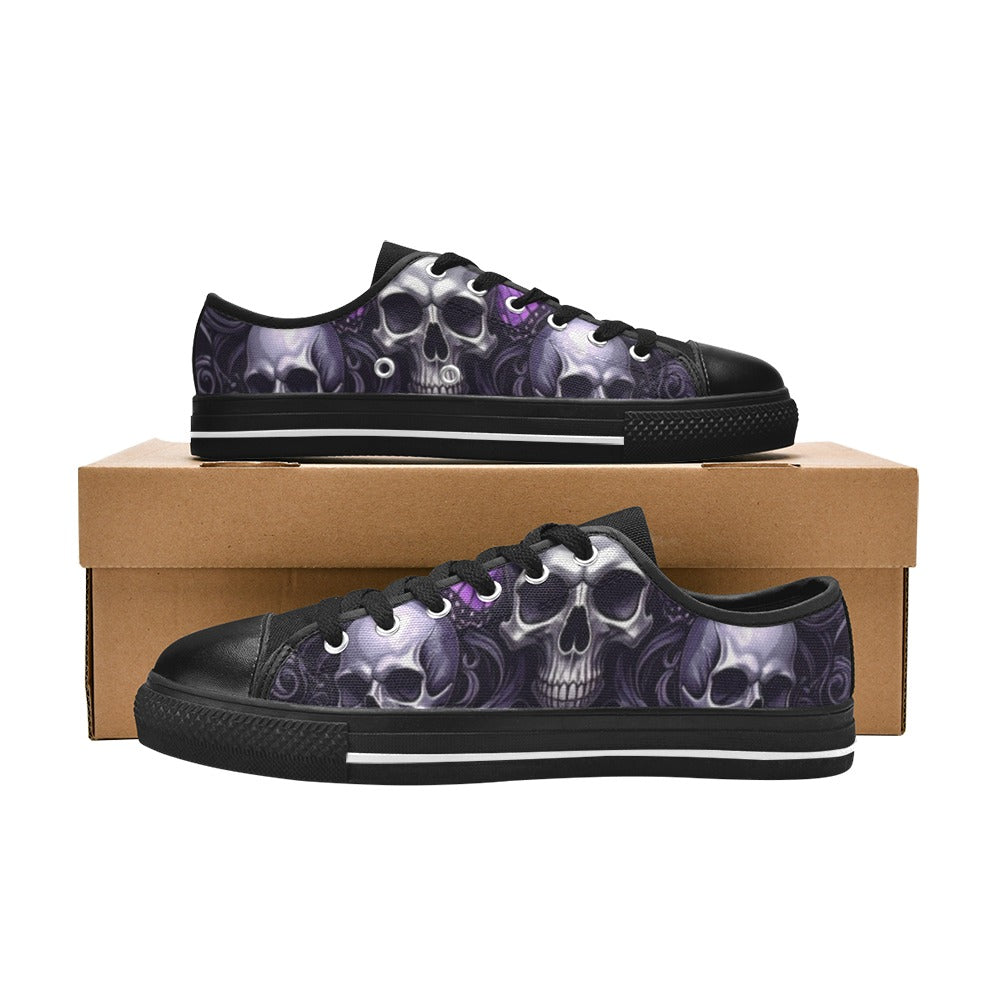 WOMEN'S Skull Butterfly Purple Iridescent Low Top Canvas Vibrant Chaos Shoes