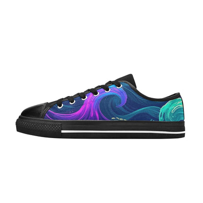 MEN'S Glowing Ocean Swirls Low Top Canvas Vibrant Chaos Custom Sneakers