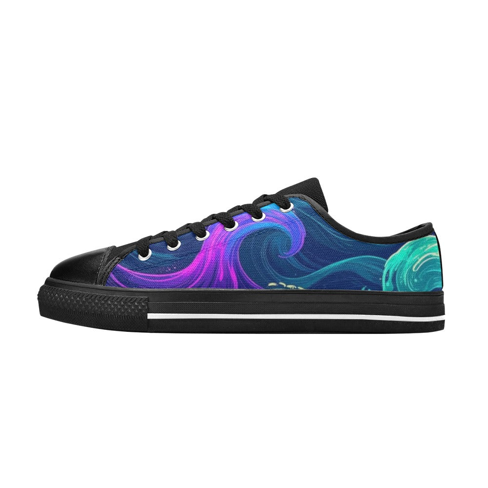 MEN'S Glowing Ocean Swirls Canvas Neon Fantasy Custom Sneakers