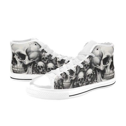 Dark Art Monochrome Skull Women's Gothic High Top Canvas Shoes | Freaky Shoes®