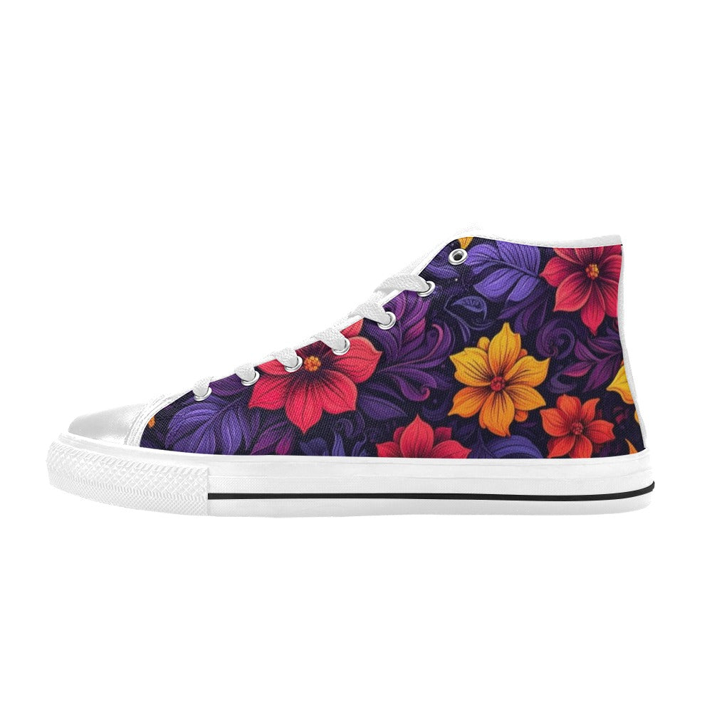 WOMEN'S Exotic Floral Weave High Top Canvas Neon Fantasy Sneakers