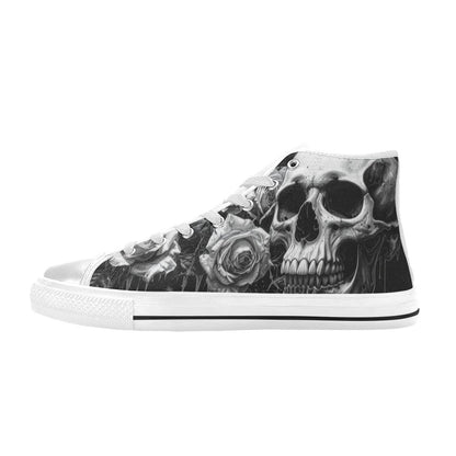 Greyscale Skull Art Women's Dark Gothic High Top Canvas Shoes | Freaky Shoes®