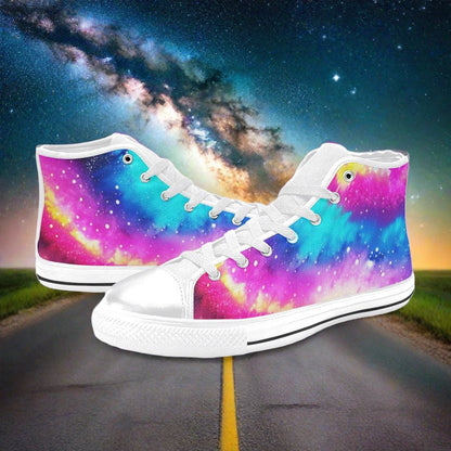 Aurora Borealis Magenta Gold Custom MEN Bold Art - Freaky Shoes | Custom Art Sneakers