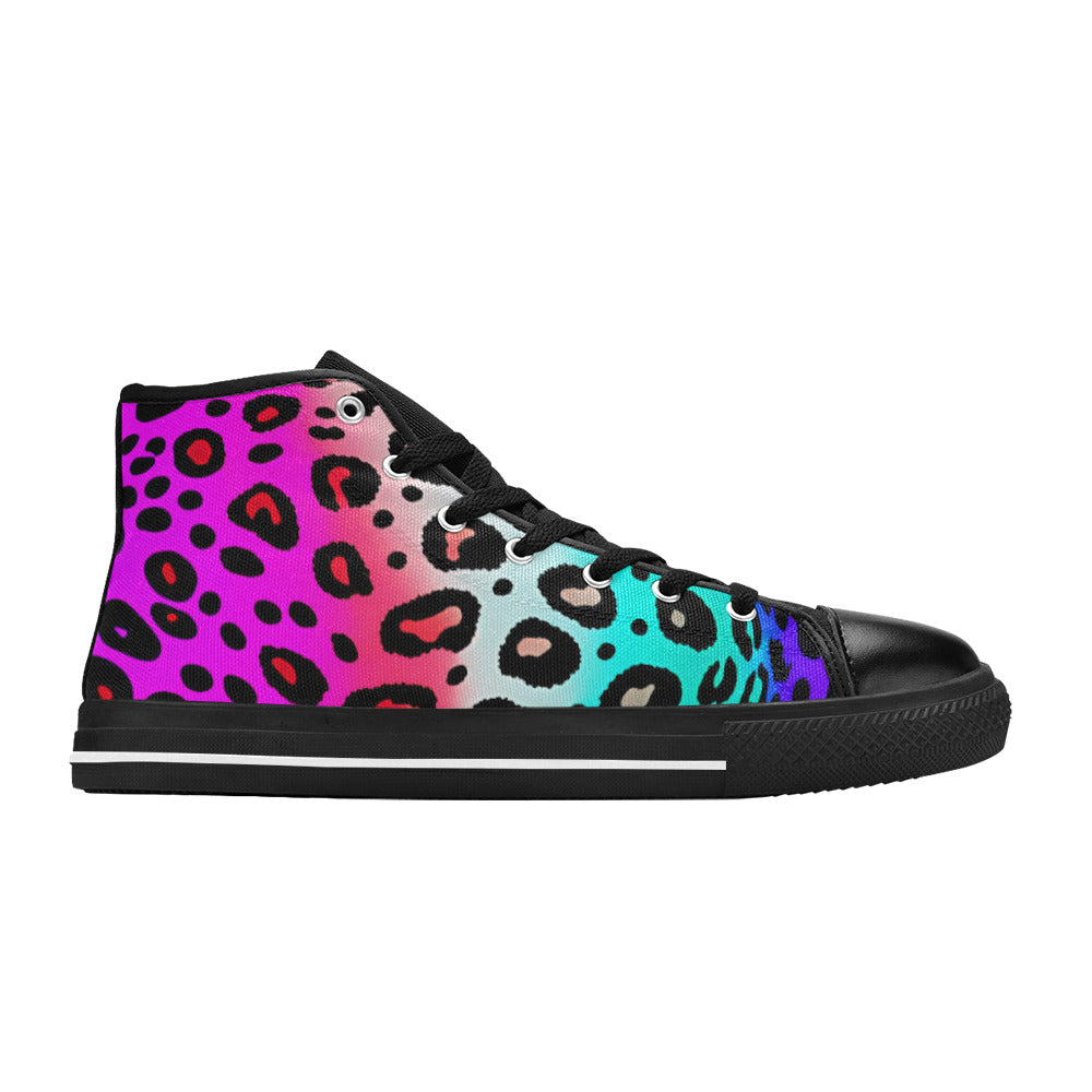 MEN'S Colored Leopard Print Art High Top Canvas Surreal Custom Sneakers