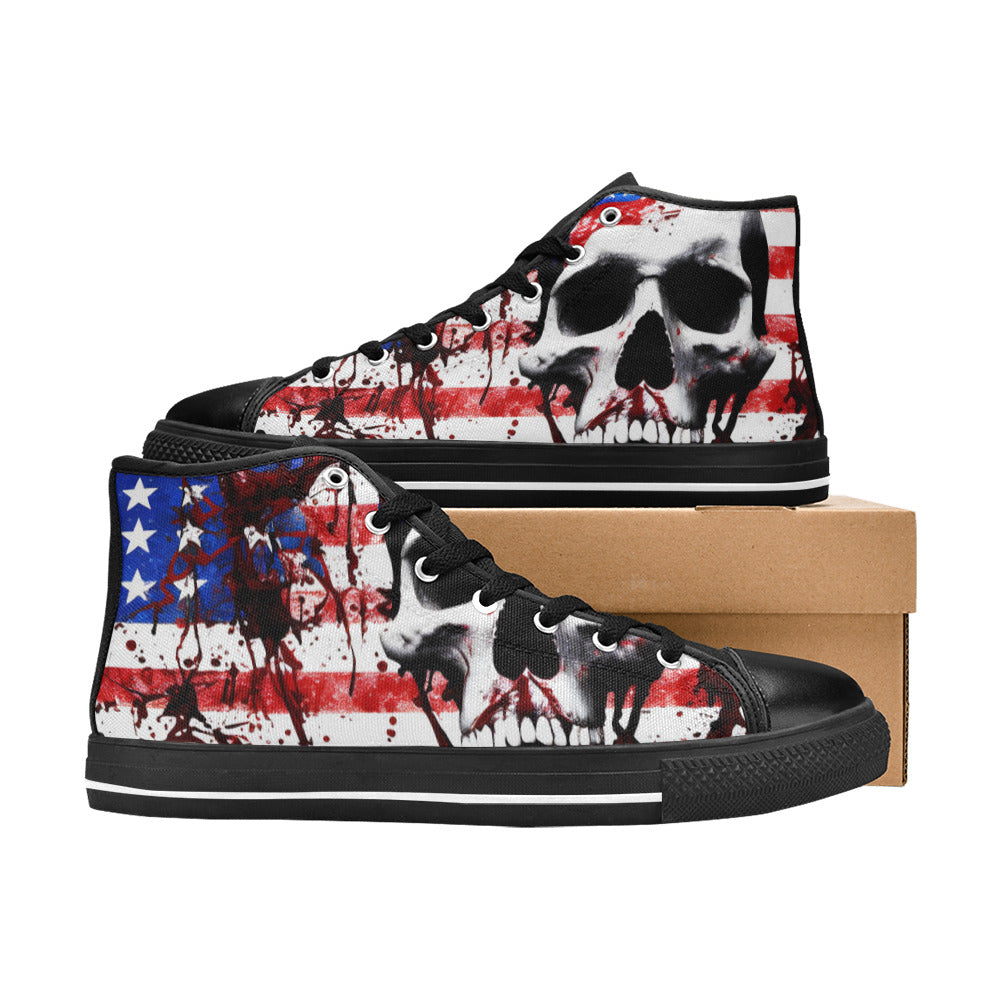 WOMEN'S Patriotic Splatter Art High Top Canvas Cottagecore Custom Sneakers