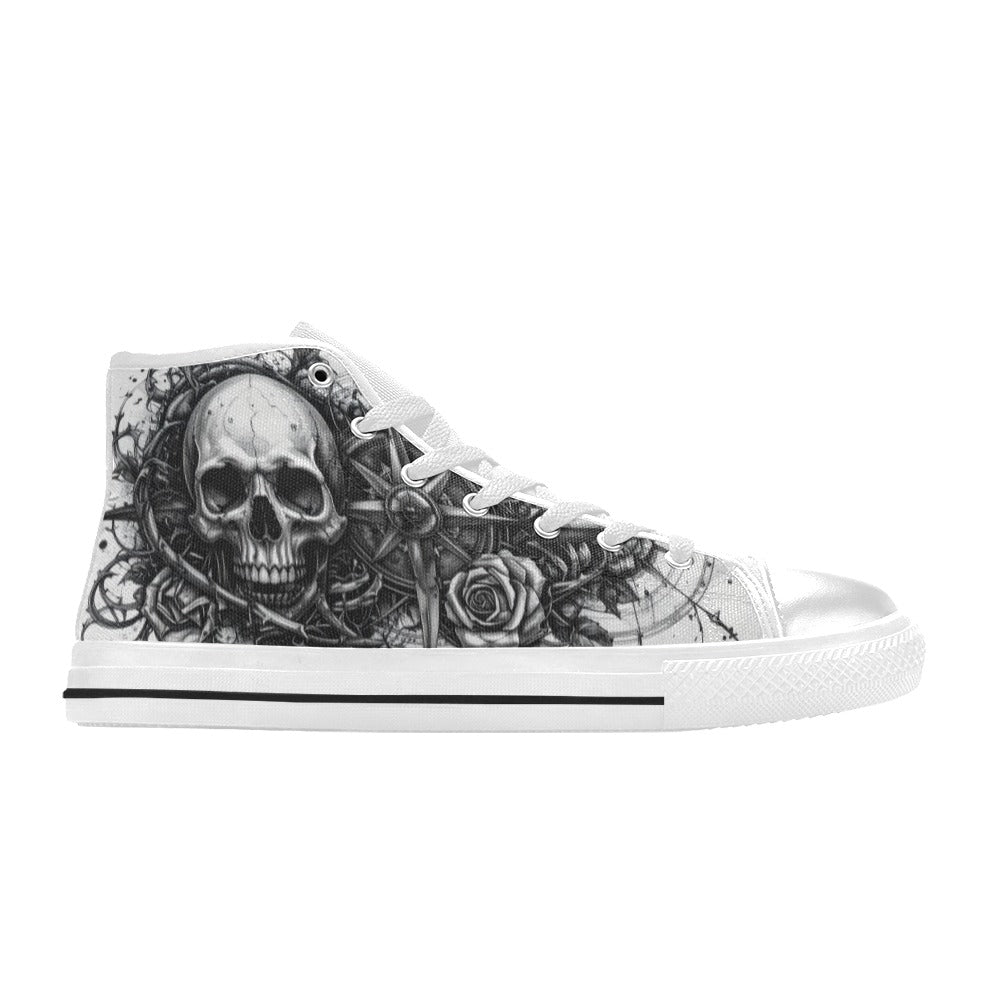 Grey Crown Skull Women's Goth Dark High Top Canvas Shoes | Freaky Shoes®