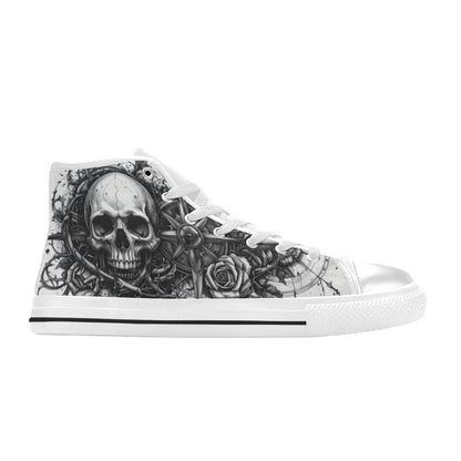 Grey Crown Skull Women's Goth Dark High Top Canvas Shoes | Freaky Shoes®