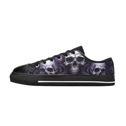 KIDS' Skull Butterfly Purple Iridescent Low Top Canvas Wallpaper Art Custom Shoes