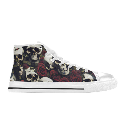 WOMEN'S Rose Skulls Dark High Top Canvas Vibrant Chaos Shoes