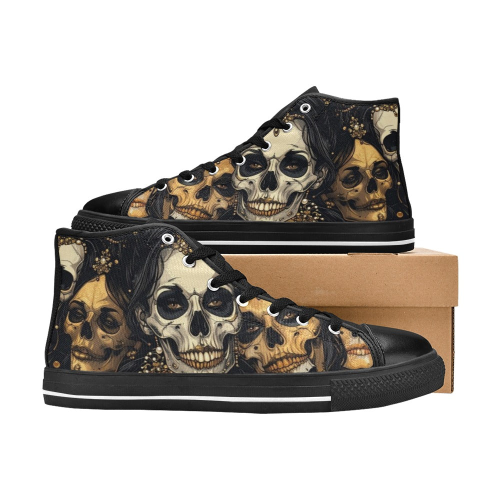 WOMEN'S Dark Glamour Skull Jewels High Top Canvas Grunge Custom Shoes