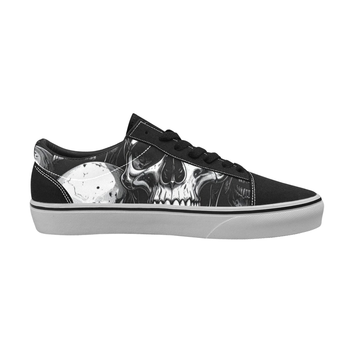 WOMEN'S Aggressive Comic Skull Black Low Top Skateboarding Vibrant Chaos Shoes