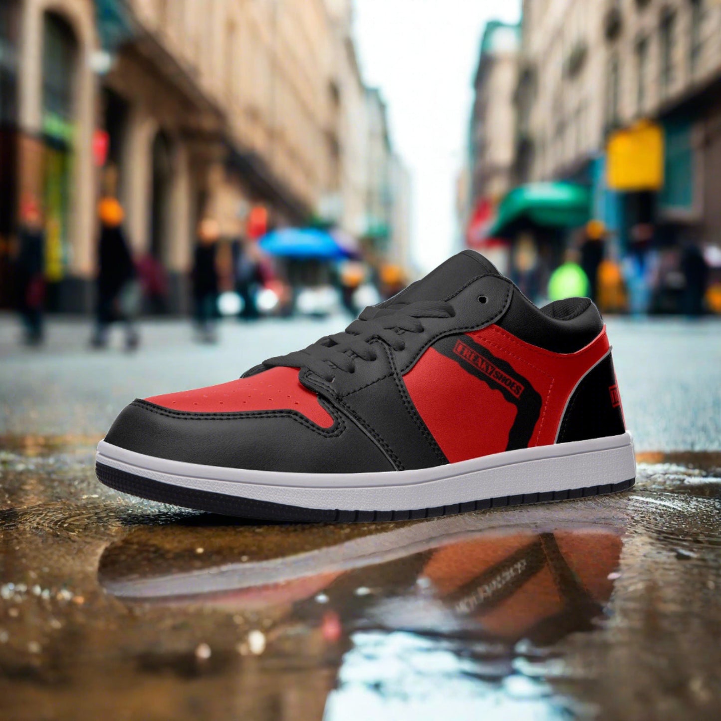 Freaky Shoes® rood en zwart unisex leren sneakers met lage bovenkant