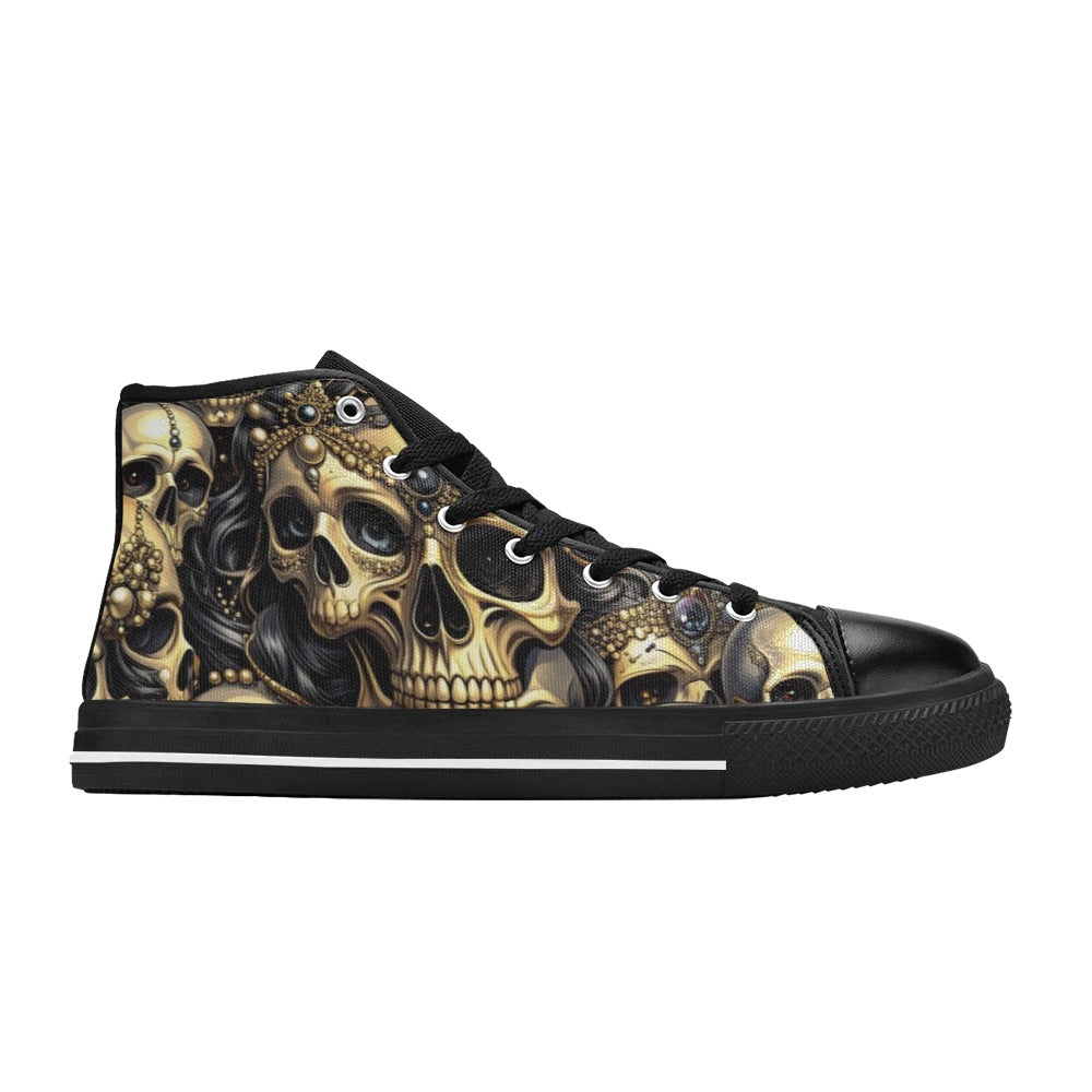 WOMEN'S Elegant Jeweled Skull Dark High Top Canvas Vibrant Chaos Custom Shoes