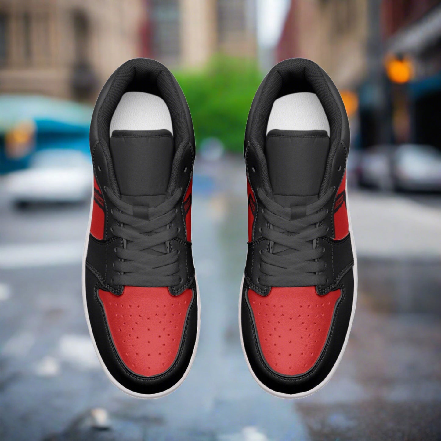 Kasut Freaky® Merah & Hitam Uniseks Rendah Atasan Kulit Sneakers