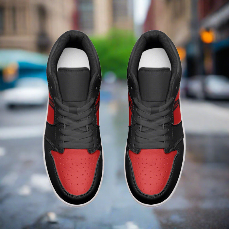 Freaky Shoes® Kırmızı & Siyah Unisex Düşük Bilekli Deri Spor Ayakkabı