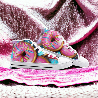 Donuts high-top canvas shoes, custom full-wrap printed design — Freaky Shoes