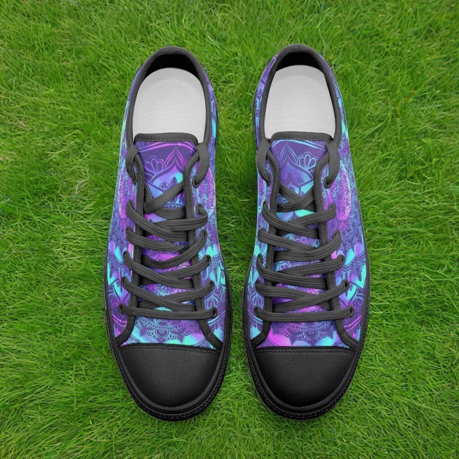 Mandala custom low-top canvas shoes — wearable art by Freaky Shoes