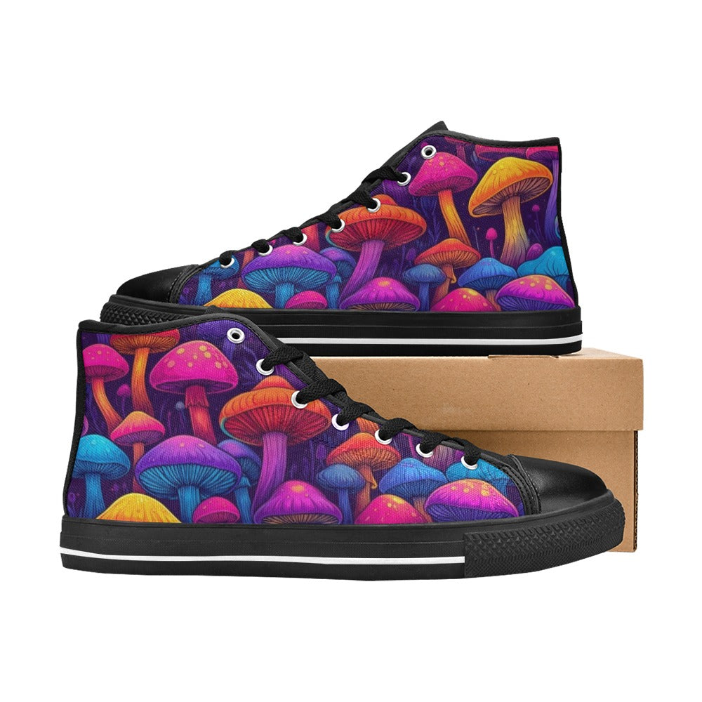 KIDS' Psychedelic Mushroom Cartoon Pattern High Top Canvas Neon Fantasy Sneakers