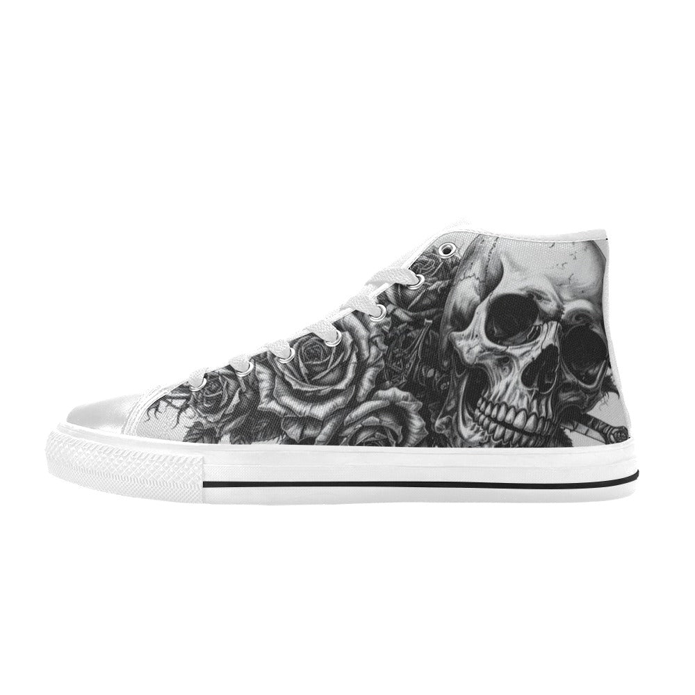 Tattoo Skull Art Women's Dark Gothic High Top Canvas Shoes | Freaky Shoes®