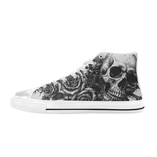 Tattoo Skull Art Women's Dark Gothic High Top Canvas Shoes | Freaky Shoes®