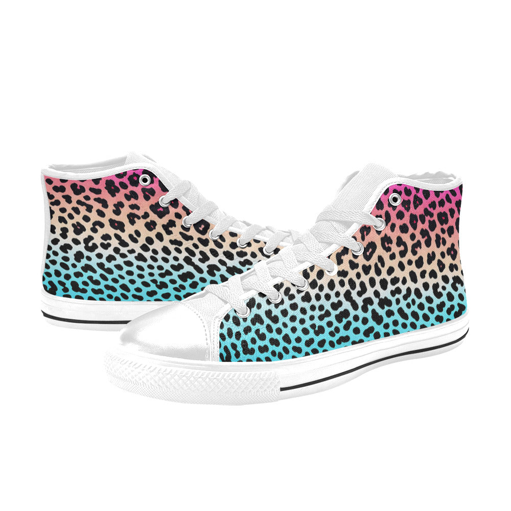 MEN'S Gradient Leopard Print Men’S High Top Canvas Grunge Custom Shoes