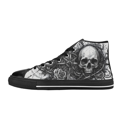 Dark Gothic Butterfly Skull Men's High Top Canvas Shoes | Freaky Shoes®