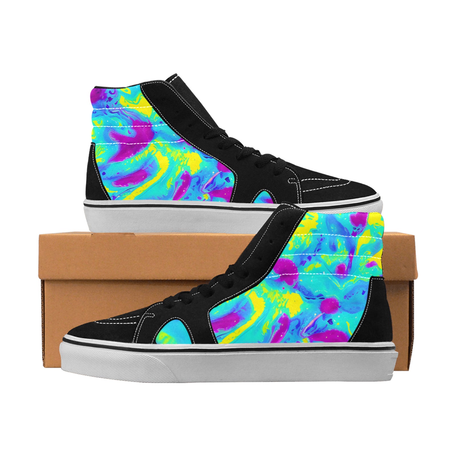 WOMEN'S Tie Dye Splash Retro High Top Skateboarding Vibrant Chaos Custom Shoes