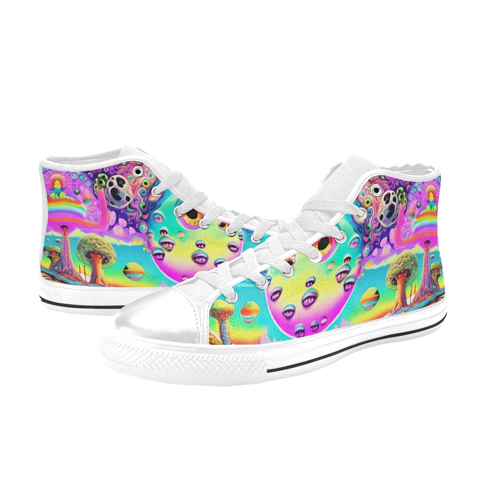 WOMEN'S Trippy Acid World Art High Top Canvas Surreal Custom Shoes