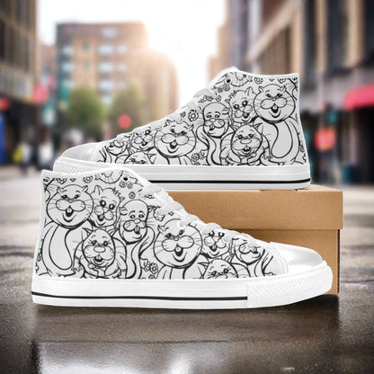 Men's Rabbits Monster Art Pen & Ink hand-made high-top canvas shoes — unique wearable art by Freaky Shoes