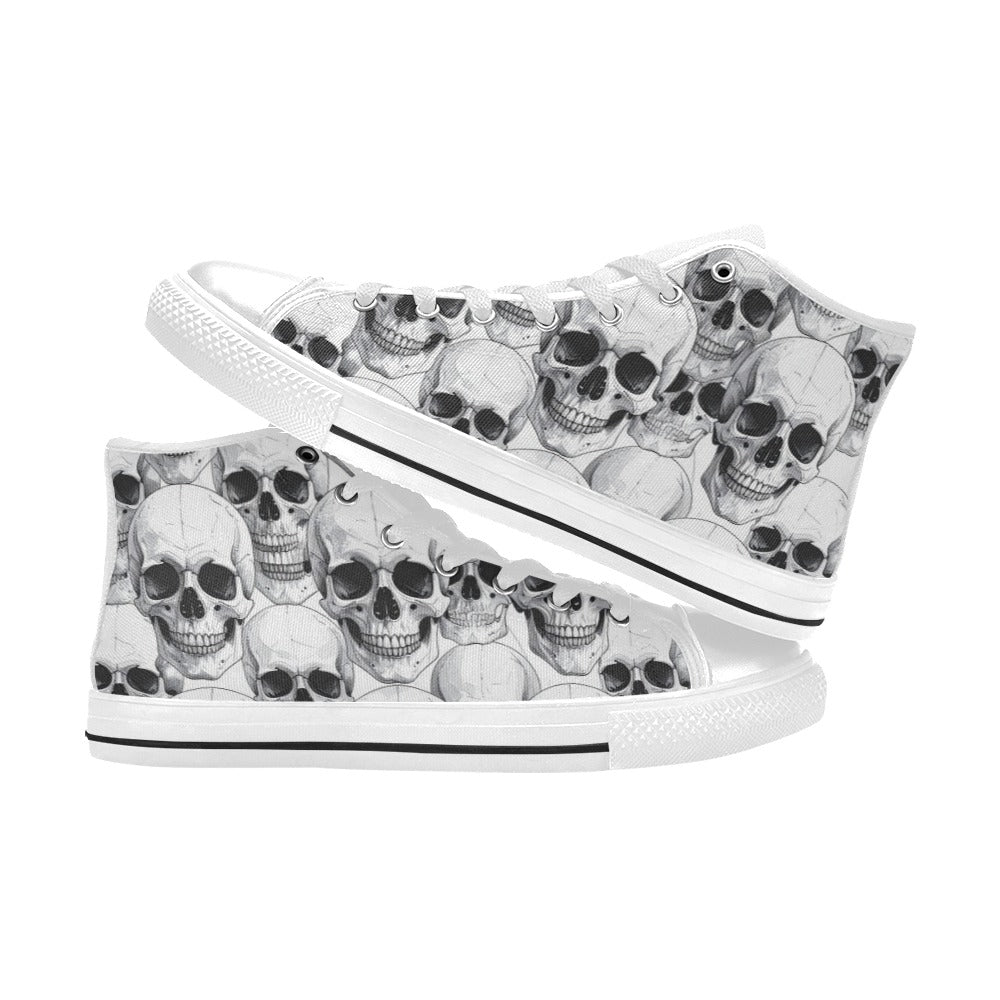 WOMEN'S Clean Skull Line Art High Top Canvas Vibrant Chaos Sneakers