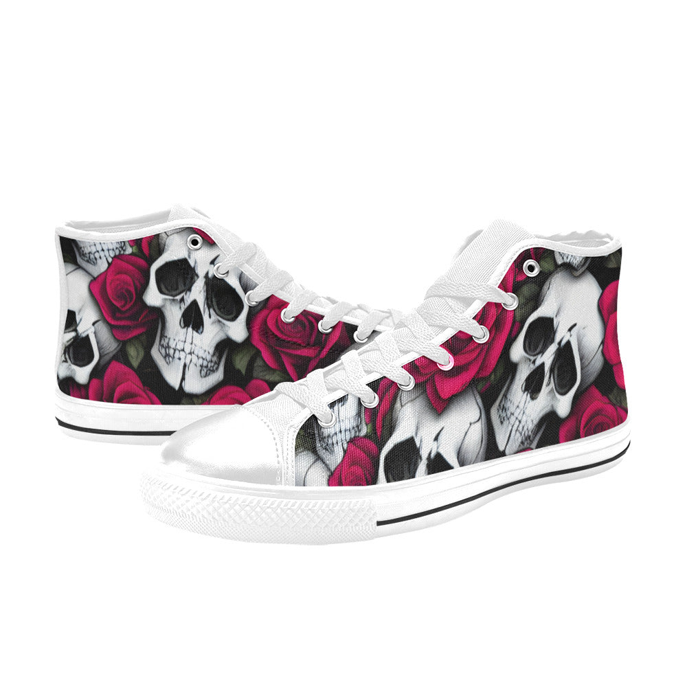 MEN'S Cc Skulls & Roses High Top Canvas Wallpaper Art Sneakers