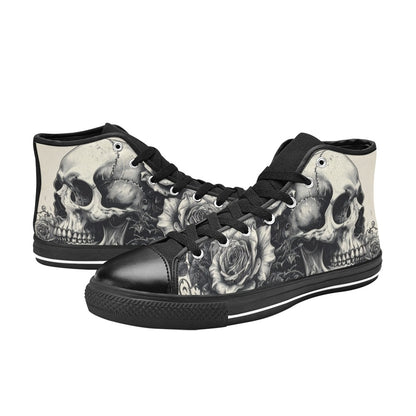 Grey Sugar Skull Women's Gothic Dark Art High Top Canvas Shoes | Freaky Shoes®