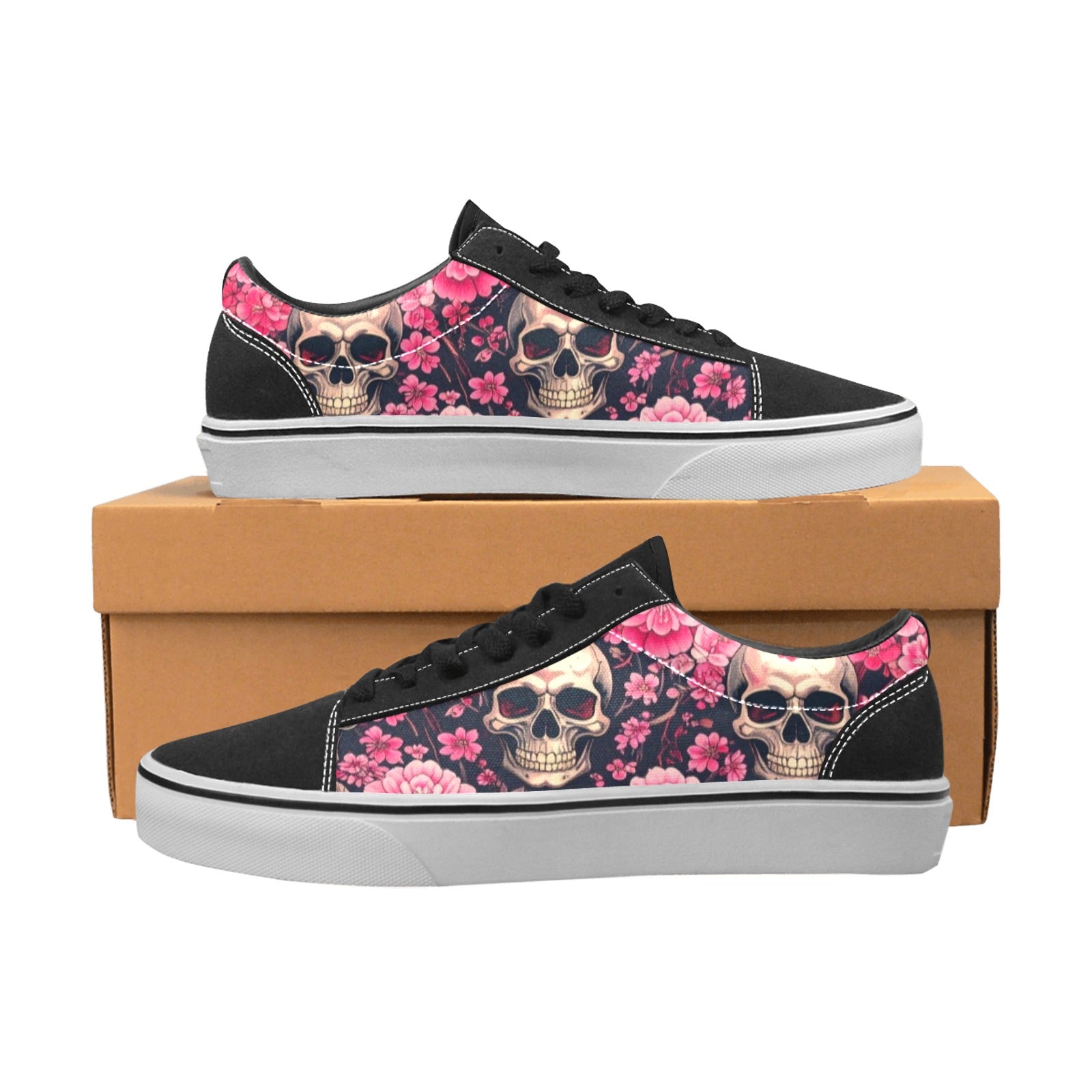 MEN'S Skull Cherry Blossom Low Top Skateboarding Grunge Shoes