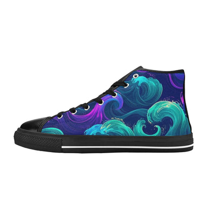 MEN'S Glowing Ocean Swirls Men’S High Top Canvas Wallpaper Art Sneakers