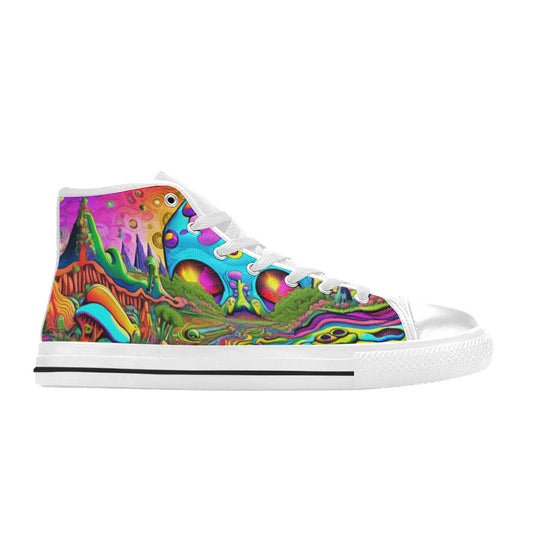 WOMEN'S Trippy Acid World Art High Top Canvas Neon Fantasy Shoes
