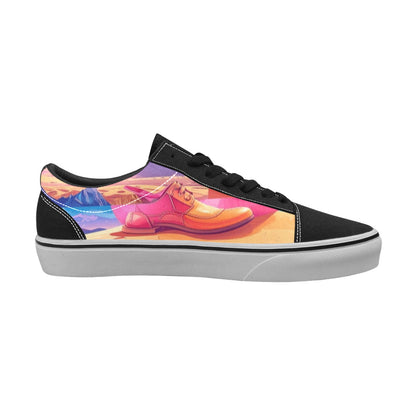 WOMEN'S Surrealist Dreamscape Pattern, Melting Low Top Skateboarding Dreamcore Shoes
