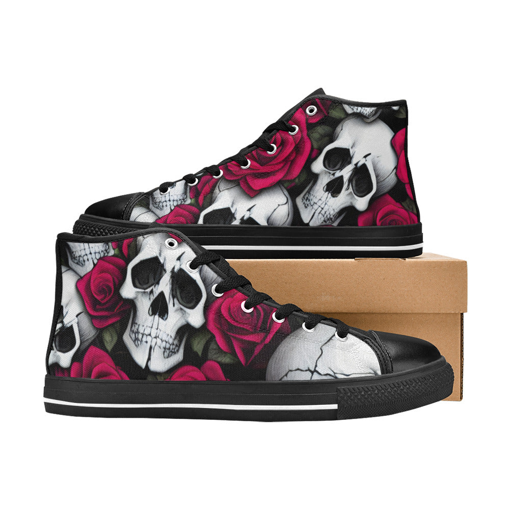 WOMEN'S Cc Skulls & Roses High Top Canvas Dark Academia Custom Shoes