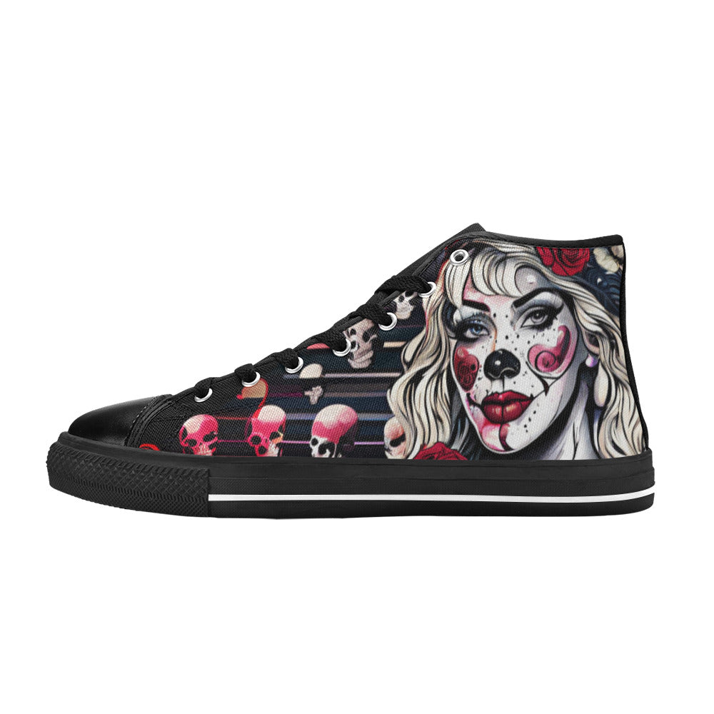 MEN'S Clown Woman Wearing Baseball High Top Canvas Aesthetic Custom Shoes