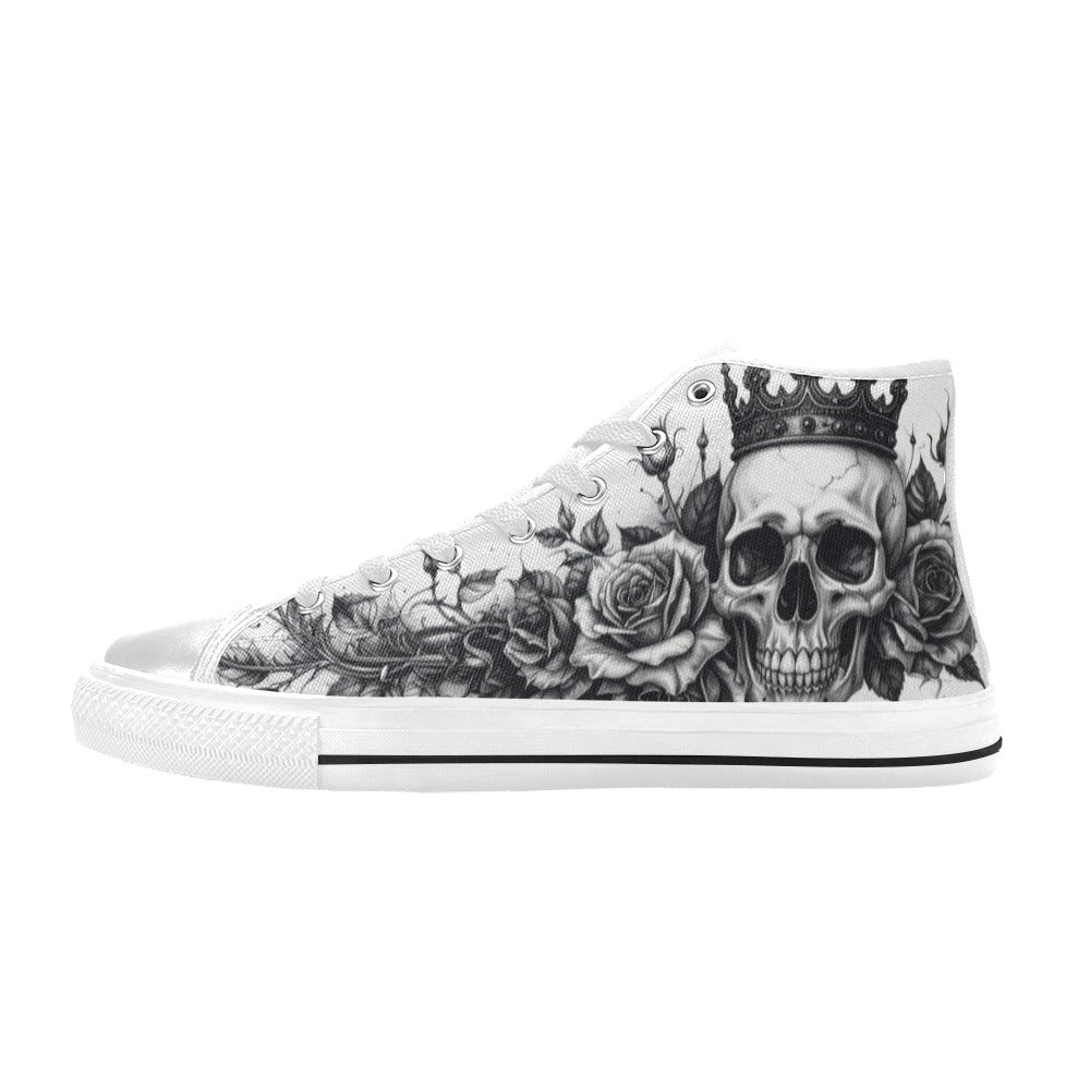 MEN'S Dark Gothic Skull Rose High Top Canvas Dark Academia Custom Shoes