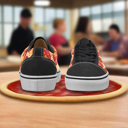 Custom Women's Pepperoni Pizza low-top canvas shoes with bold all-over art — Freaky Shoes