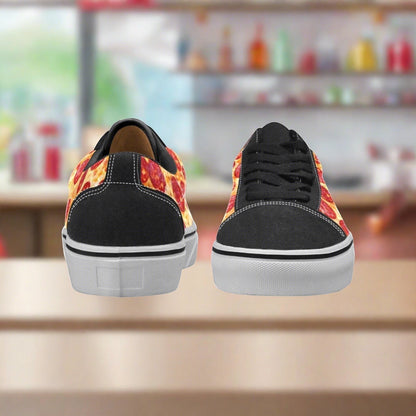 Custom Men's Pepperoni Pizza low-top canvas shoes with bold all-over art — Freaky Shoes
