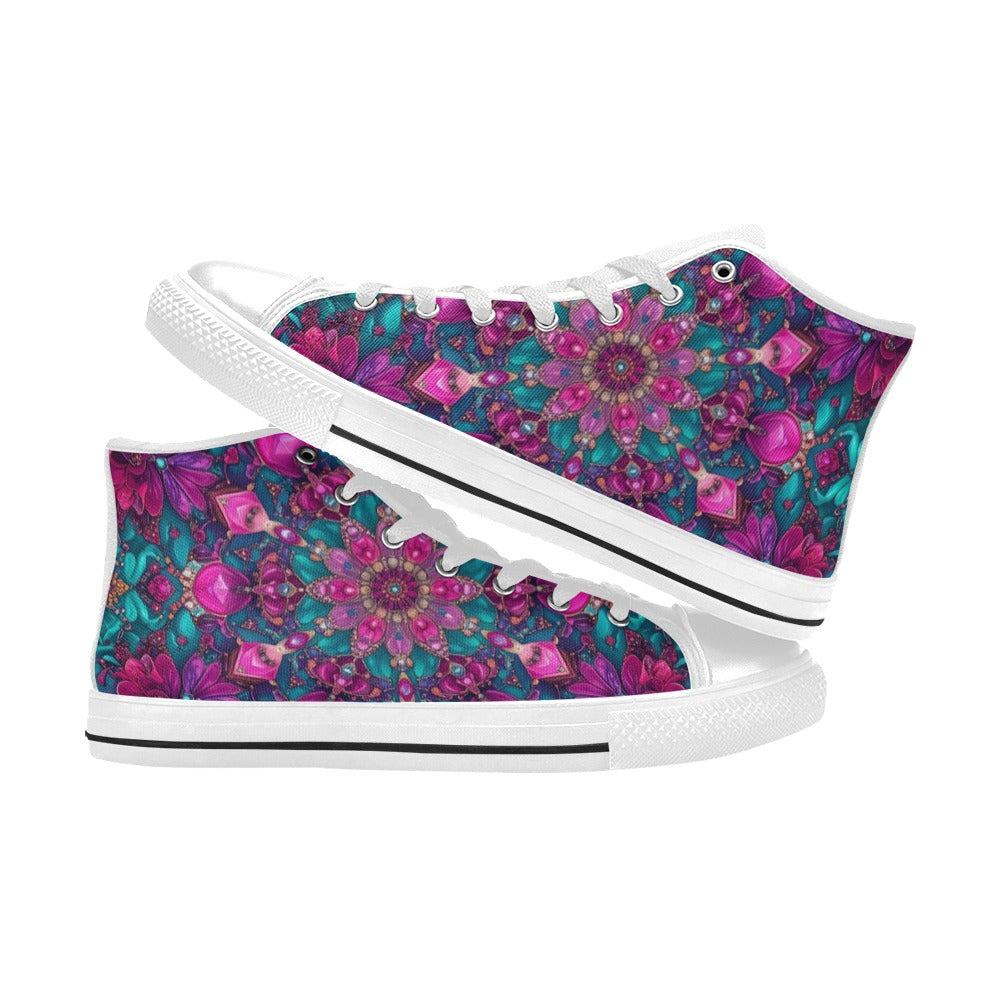 MEN'S Feminine Jeweled Skull High Top Canvas Dreamcore Custom Shoes