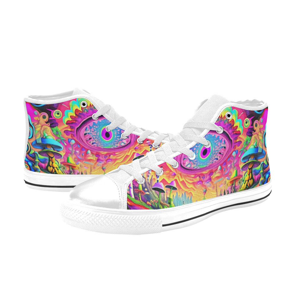 WOMEN'S Trippy Acid World Art High Top Canvas Vibrant Chaos Custom Sneakers