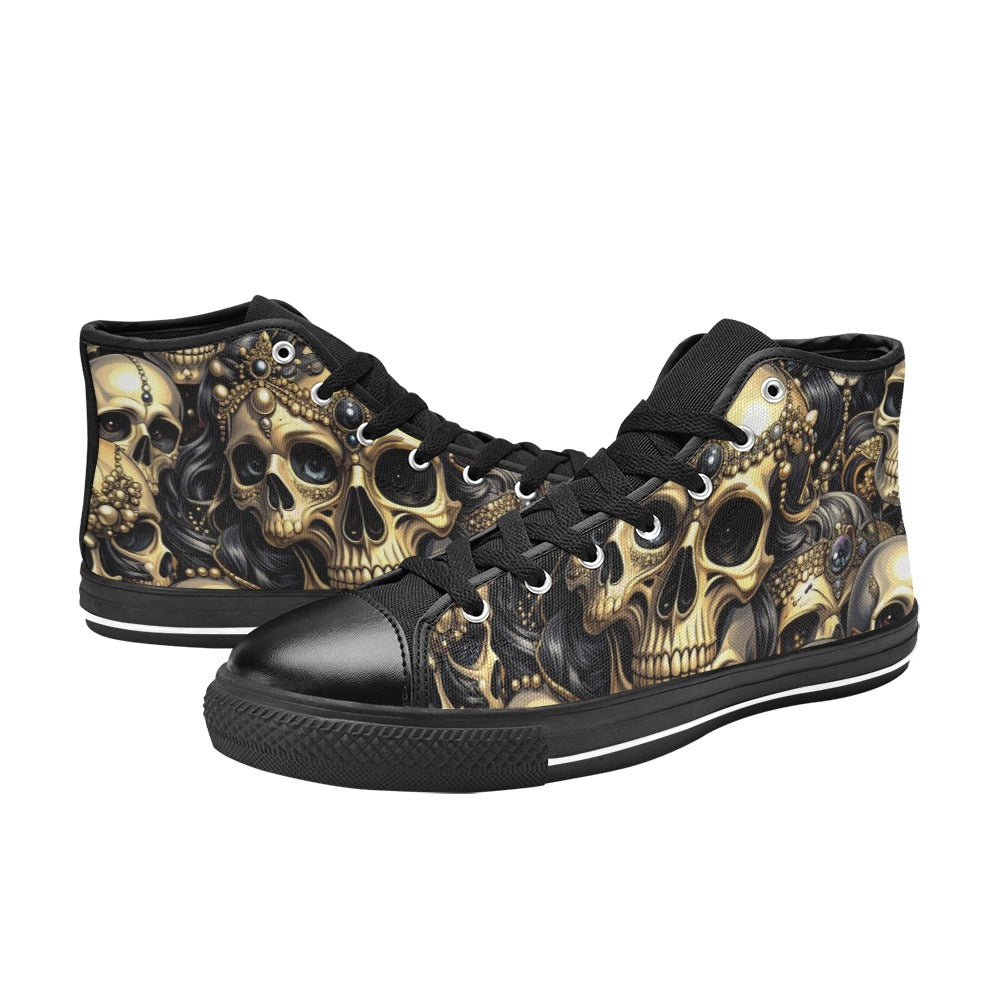 WOMEN'S Elegant Jeweled Skull Dark High Top Canvas Vibrant Chaos Custom Shoes