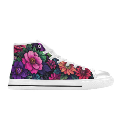 WOMEN'S Trippy Floral Chaos High Top Canvas Neon Fantasy Sneakers