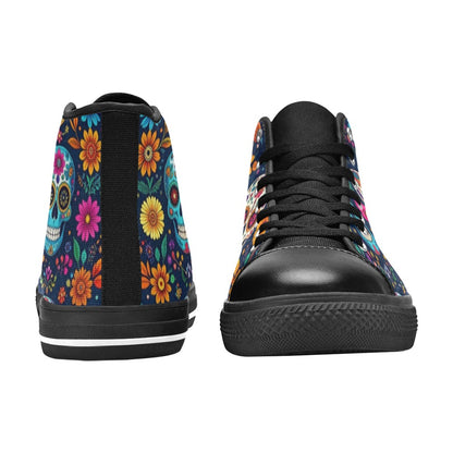 MEN'S Rainbow Sugar Skull Weave High Top Canvas Vibrant Chaos Custom Shoes