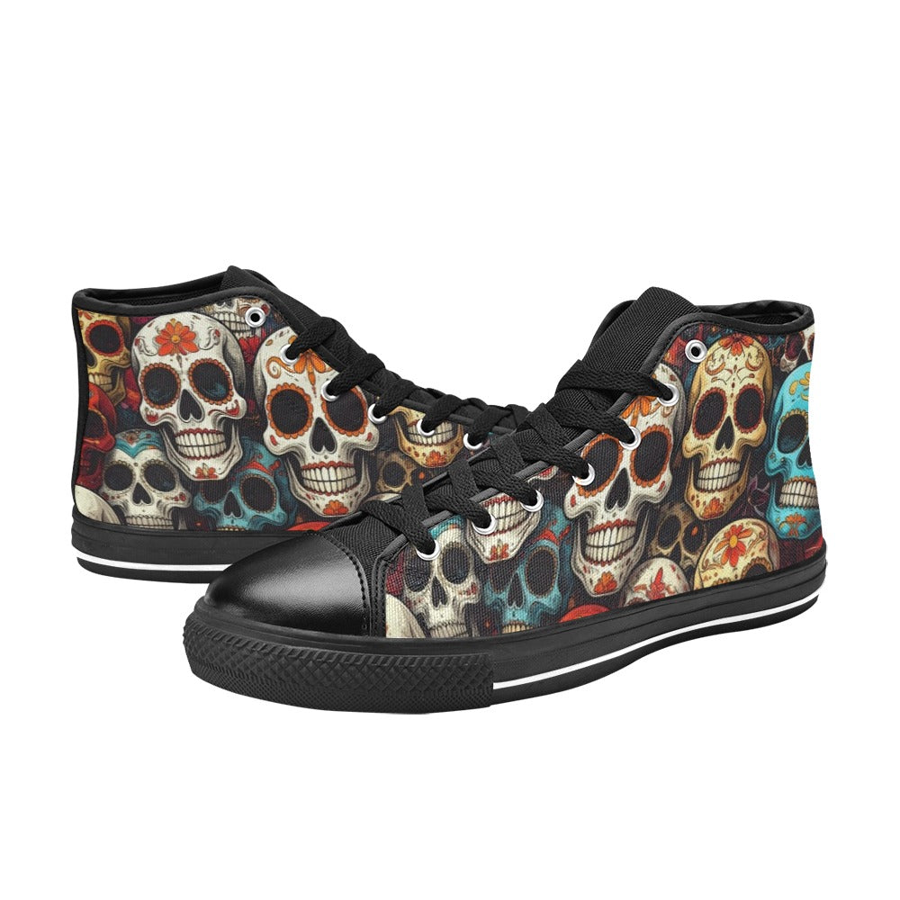 WOMEN'S Aggressive Comic Sugar Skull High Top Canvas Aesthetic Sneakers