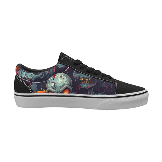 WOMEN'S Halloween Zombie Skull Low Top Skateboarding Wallpaper Art Custom Sneakers
